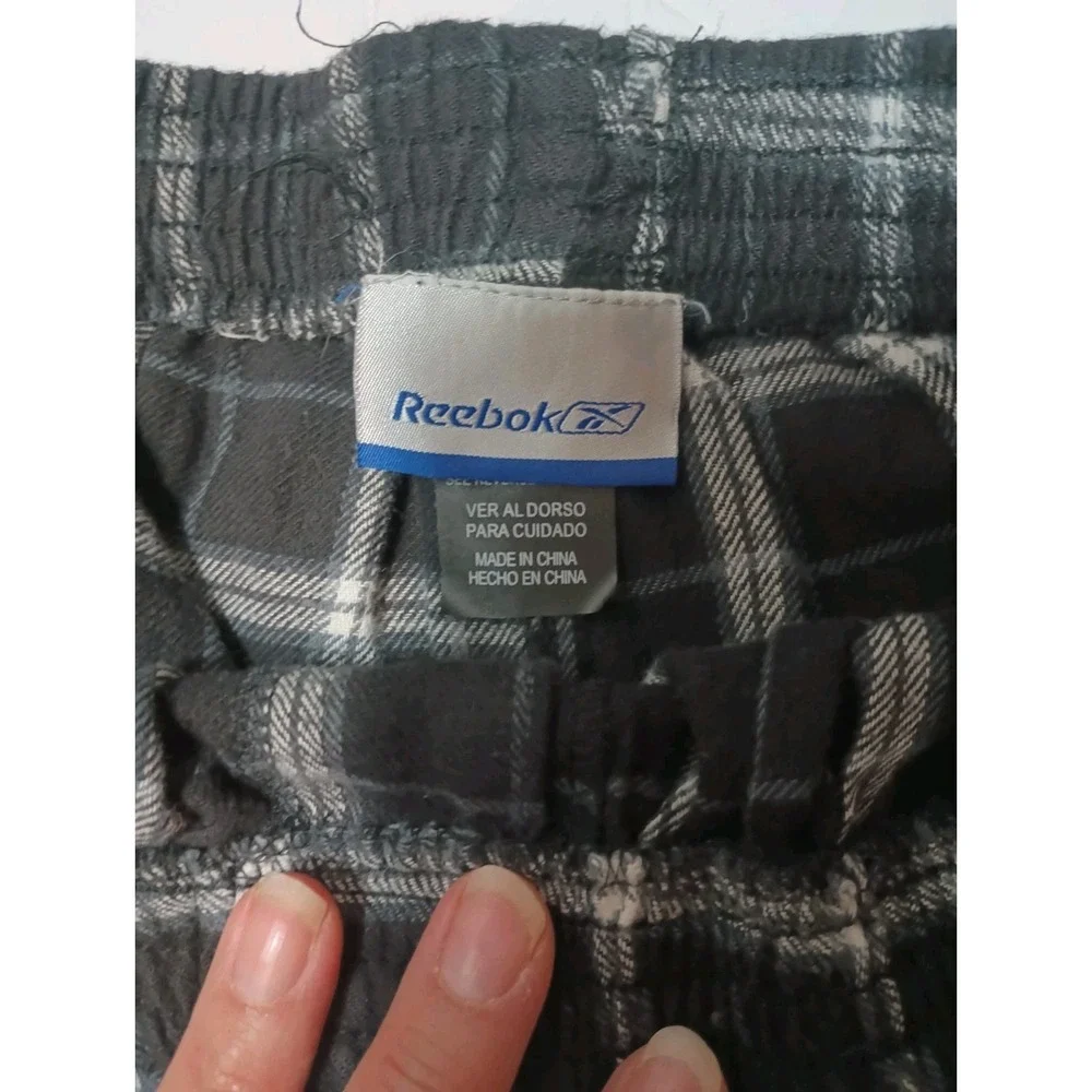 Reebok Carolina Panthers Mens XL Flannel Pajama Pants Plaid Lounge Sleep Black